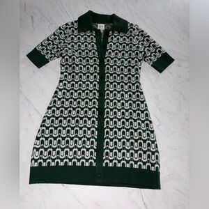 Anthropologie maeve sweater dress green chevron geometric stripe print xsp